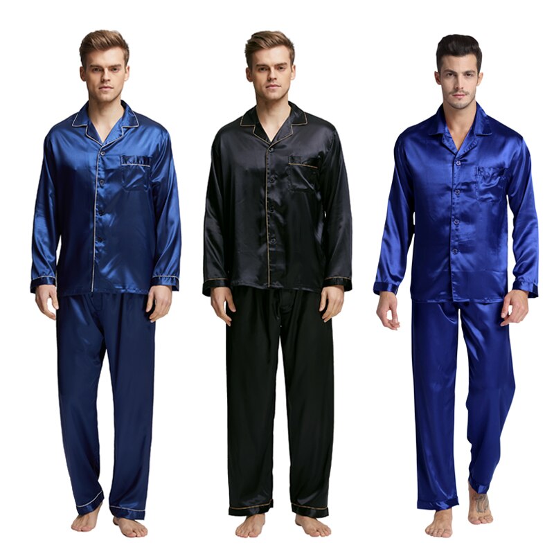 BlackPluss - Men's Satin Silk Pajama Set Soft Cozy Satin Nightgown.