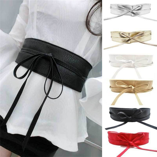 BlackPluss - Lace Up PU Leather Belt Wide Corset Cummerbunds Strap Belts