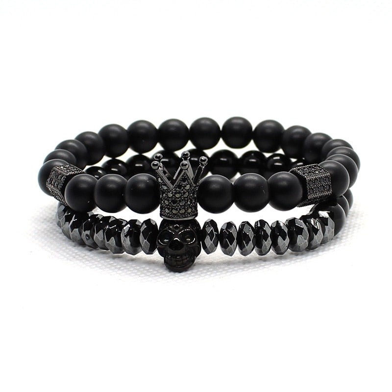 BlackPluss -  Bracelet Men Accessories Matte Oxyn Stone Beads Skull.