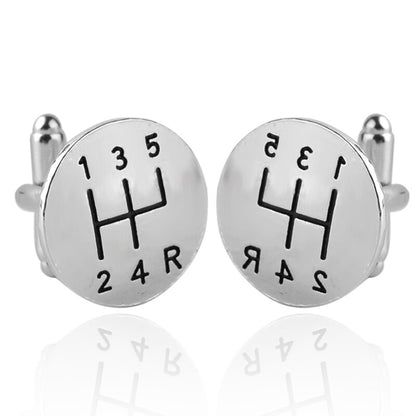 BlackPluss - Gear Stick Cufflinks Silver Plated Car Transmission Cuff links.