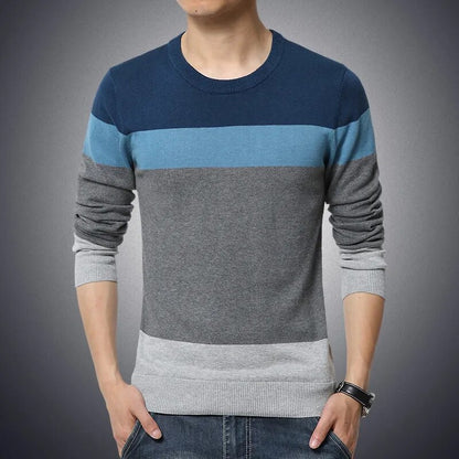 BlackPluss| Casual Men's Sweater O-Neck Striped Slim Fit Knittwear