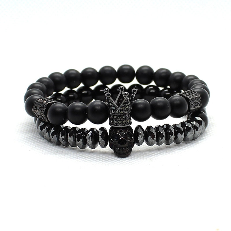 BlackPluss -  Bracelet Men Accessories Matte Oxyn Stone Beads Skull.