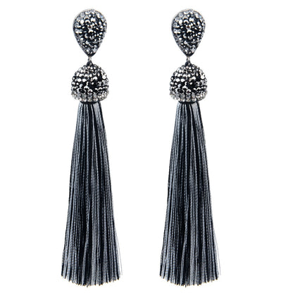 BlackPluss - 12Colors Long Tassel Earrings Handmade Bohemian Unusual Silk Crystal.