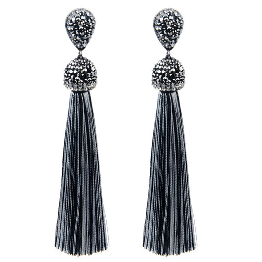 BlackPluss - 12Colors Long Tassel Earrings Handmade Bohemian Unusual Silk Crystal.