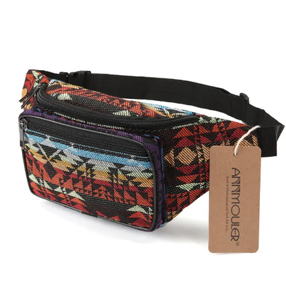 BlackPluss -Fashion Women Waist Packs 6 Colors Fabric Fanny Pack Double Zipper Chest Bag Bohemian Style Tribal Phone Belt Bag