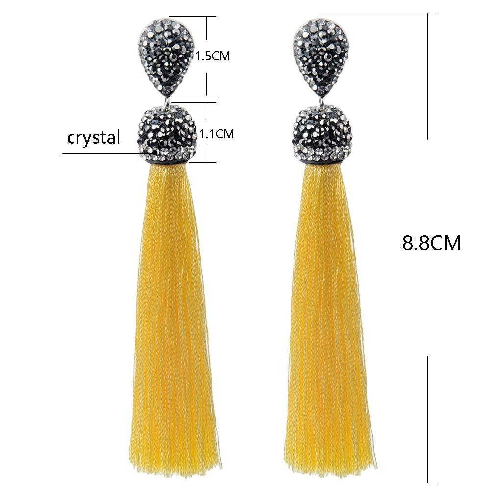 BlackPluss - 12Colors Long Tassel Earrings Handmade Bohemian Unusual Silk Crystal.