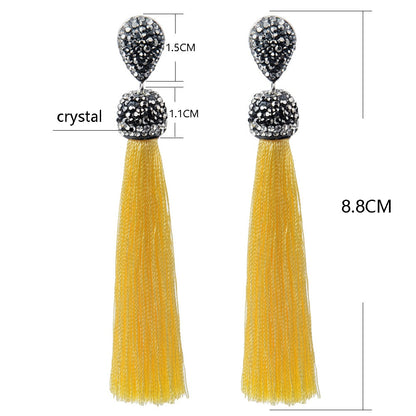 BlackPluss - 12Colors Long Tassel Earrings Handmade Bohemian Unusual Silk Crystal.