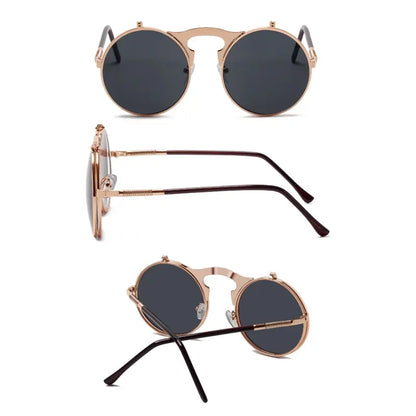 BlackPluss -Vintage Steampunk Flip Sunglasses Retro Round Metal Frame Sun Glasses for Men Women Brand Designer Circle Glasses Oculos