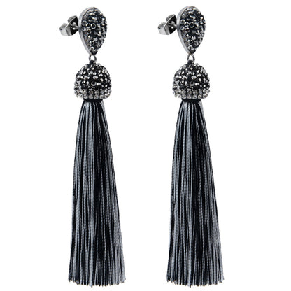 BlackPluss - 12Colors Long Tassel Earrings Handmade Bohemian Unusual Silk Crystal.