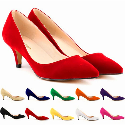BlackPluss - 6cm Women's High Heels Shoes Solid Flock Shallow Female