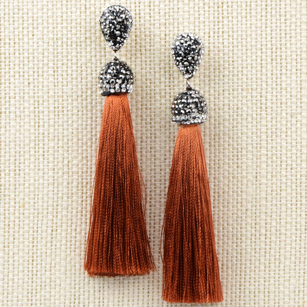 BlackPluss - 12Colors Long Tassel Earrings Handmade Bohemian Unusual Silk Crystal.