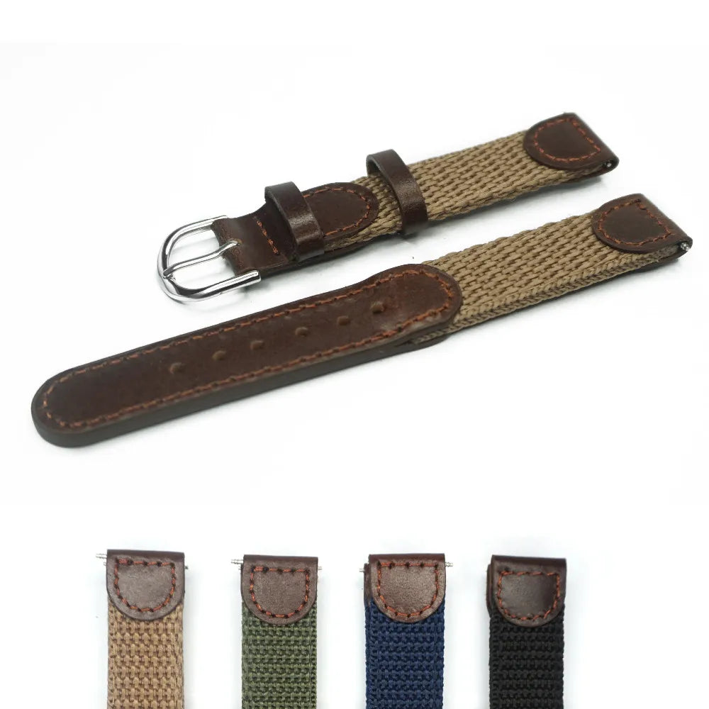 BlackPluss - Italian Oil Genuine Leather Joint Nylon Watch Band Strap Men Watchband Steel.