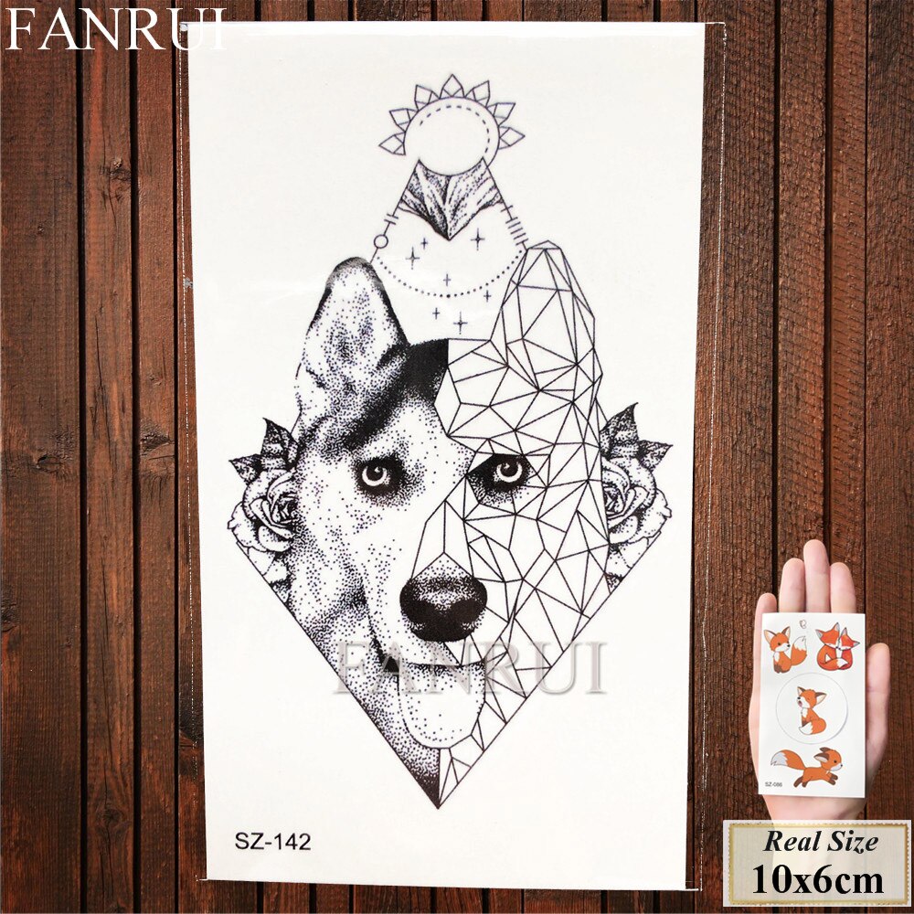 BlackPluss - Geometric Totem Dog Wolf Women Arm Art Tattoos Temporary.