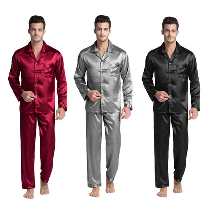 BlackPluss - Men's Satin Silk Pajama Set Soft Cozy Satin Nightgown.