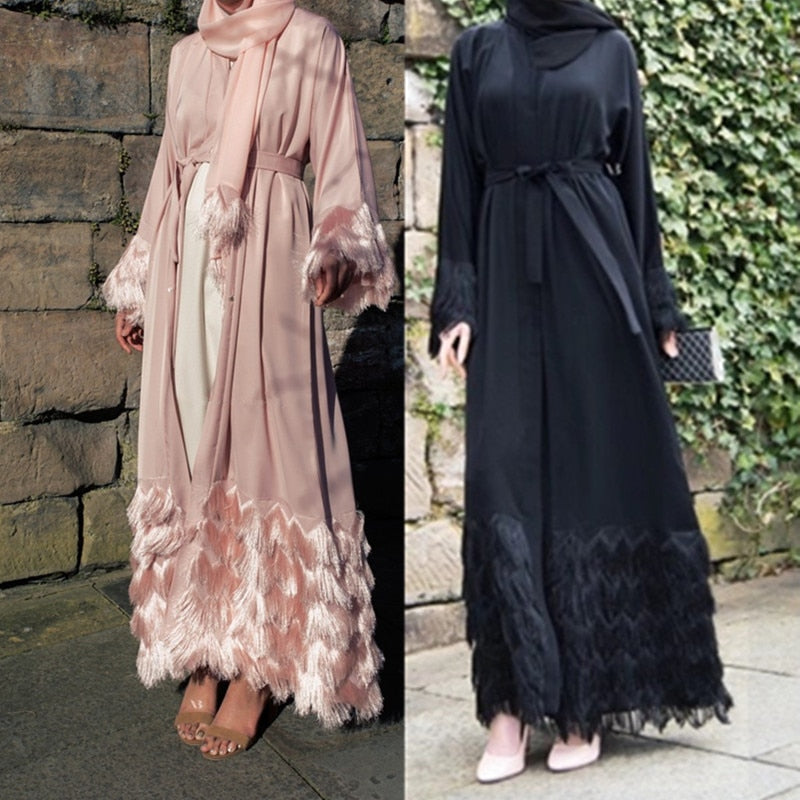 BlackPluss - Elegant Muslimah thicker fabric lace abaya Turkish full length