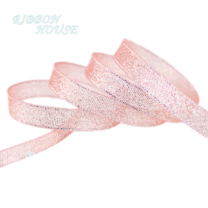 BlackPluss - (25 yards/roll) Flesh Pink Metallic Glitter Ribbon Colorful gift package ribbons wholesale 6/10/20/25/40mm