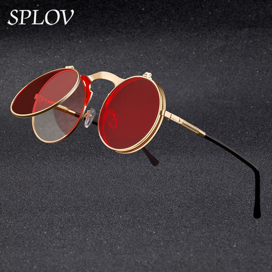 BlackPluss - Vintage Steampunk Flip Sunglasses Retro Round Metal Sun Glasses Circle Oculos