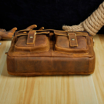 BlackPluss - Men Real Leather Antique Style Coffee Briefcase Business 13" Laptop Cases.