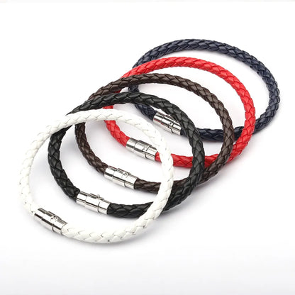 BlackPluss - Simple Design Men's Leather Bracelet Multicolor Stainless Steel.