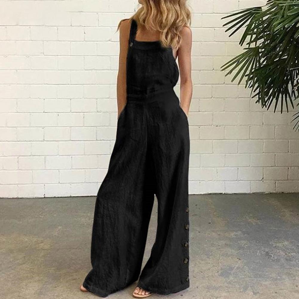 BlackPluss -  Jumpsuit Summer Sleeveless Solid Color Wide Leg Pockets.