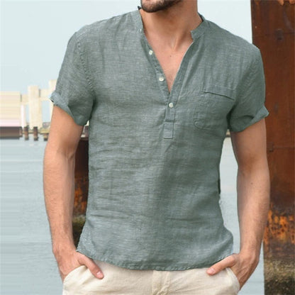 BlackPluss -  T-shirt V-neck single breasted design Men tshirt Casual