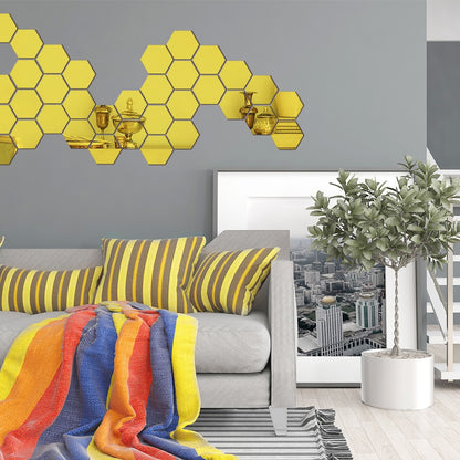 BlackPluss - 12PCs/Set DIY 3D Mirror Wall Sticker Hexagon Home Decor