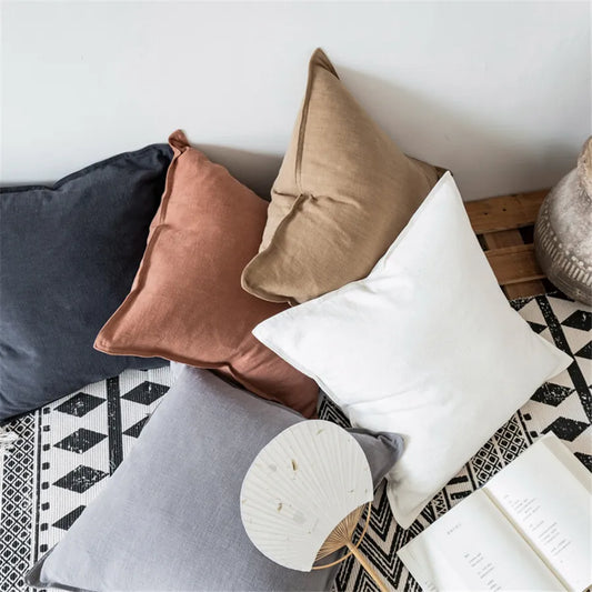BlackPluss - Cover Cotton Linen Home Decor Soft Pillow Grey Brown Throw Pillow Covers Seat Bed Living Room Decorative Pillows