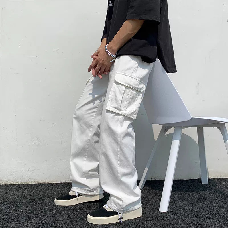 BlackPluss - Black/white Casual Pants Men's Fashion Loose Straight Wide Leg Pants