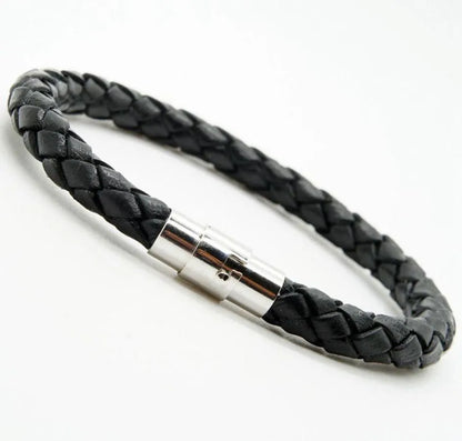 BlackPluss - Simple Design Men's Leather Bracelet Multicolor Stainless Steel.