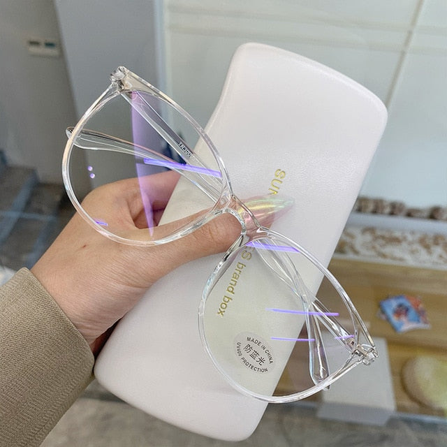 BlackPluss - Transparent Computer Glasses Frame Women Anti Blue Light Round.