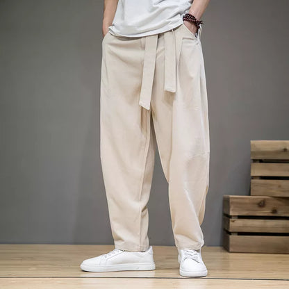 BlackPluss - Spring Cotton Linen Pants Men Elastic Waist Casual Harem Pant