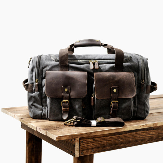 BlackPluss - Mens Canvas Leather Travel Bags Carry-on Luggage Handbag.