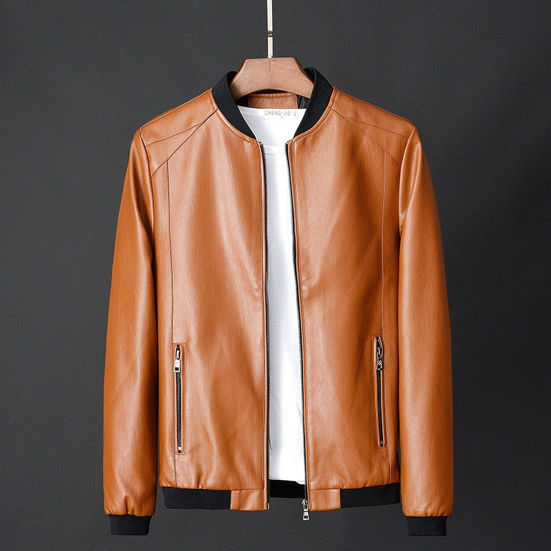 BlackPluss - Leather Jacket Bomber Motorcycle Jacket Men Biker PU Baseball Jacket.