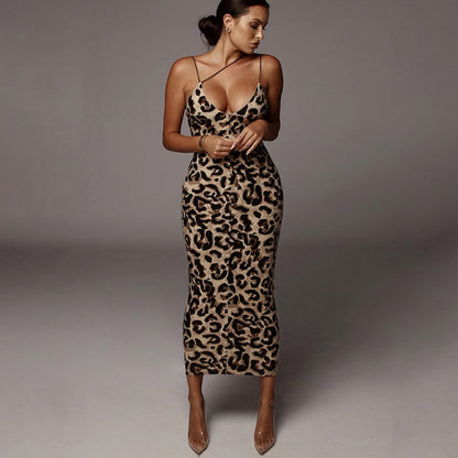 BlackPluss - leopard print sleeveless V-neck midi dress.