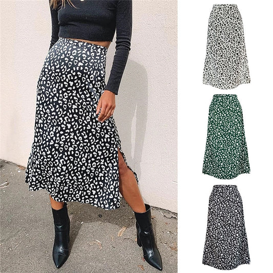 BlackPluss - Waist Floral Print Split Casual Summer Midi Skirt Female Sexy Clothing