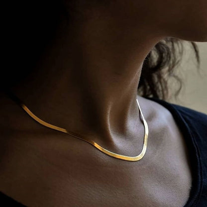 BlackPluss - Necklace Choker Stainless Steel Herringbone Gold Color