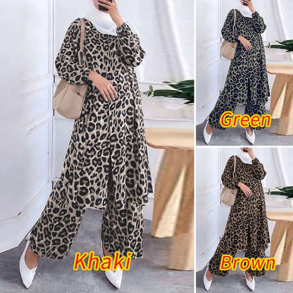 BlackPluss - Leopard Printed Casual Loose Muslim Sets Women Full Sleeve