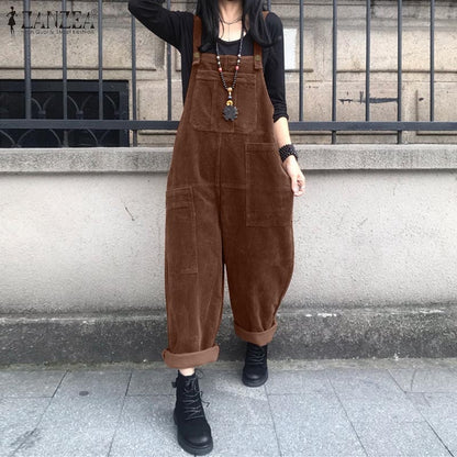 BlackPluss -  Corduroy Jumpsuits Women's Autumn Pants Casual Suspender.