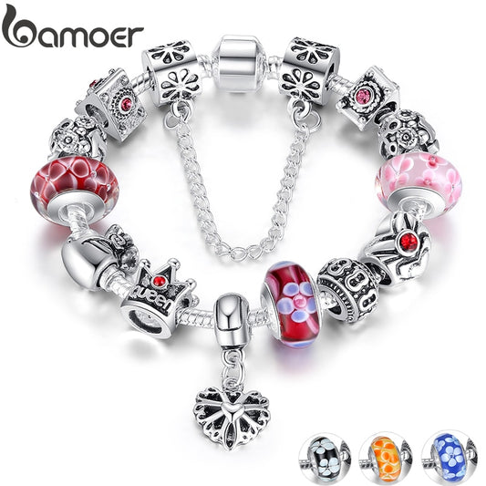 BlackPluss - Queen Jewelry Silver Plated Charms Bracelet & Bangles With Queen Crown Beads.