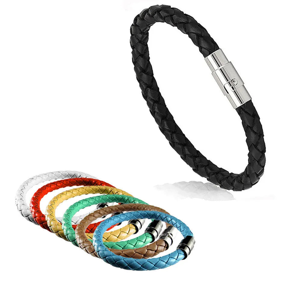 BlackPluss - Simple Design Men's Leather Bracelet Multicolor Stainless Steel.