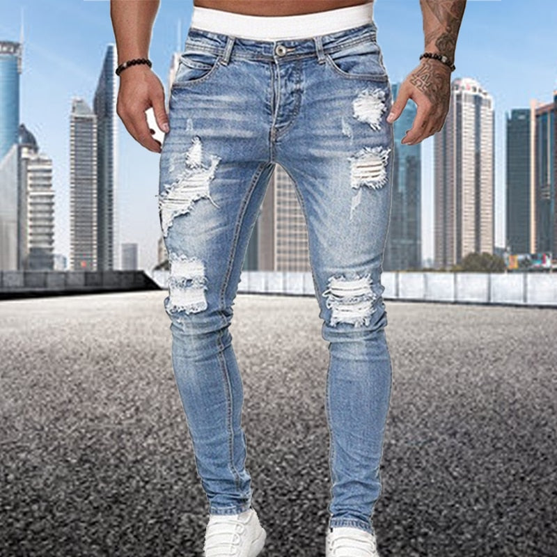 BlackPluss -  Street Style Ripped Skinny Jeans Men Vintage Slim fit