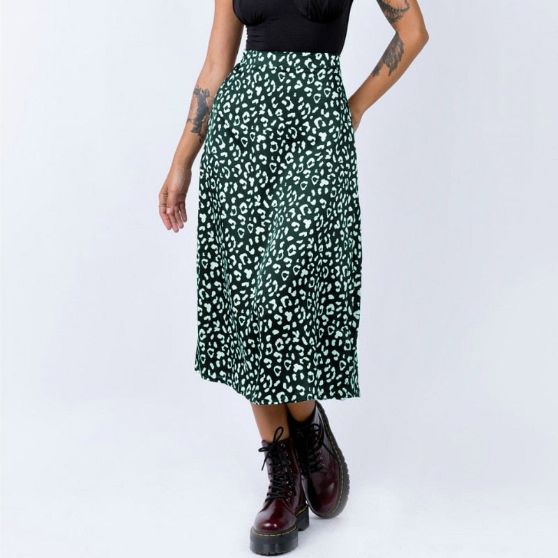 BlackPluss - Waist Floral Print Split Casual Summer Midi Skirt Female Sexy Clothing