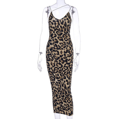 BlackPluss - leopard print sleeveless V-neck midi dress.