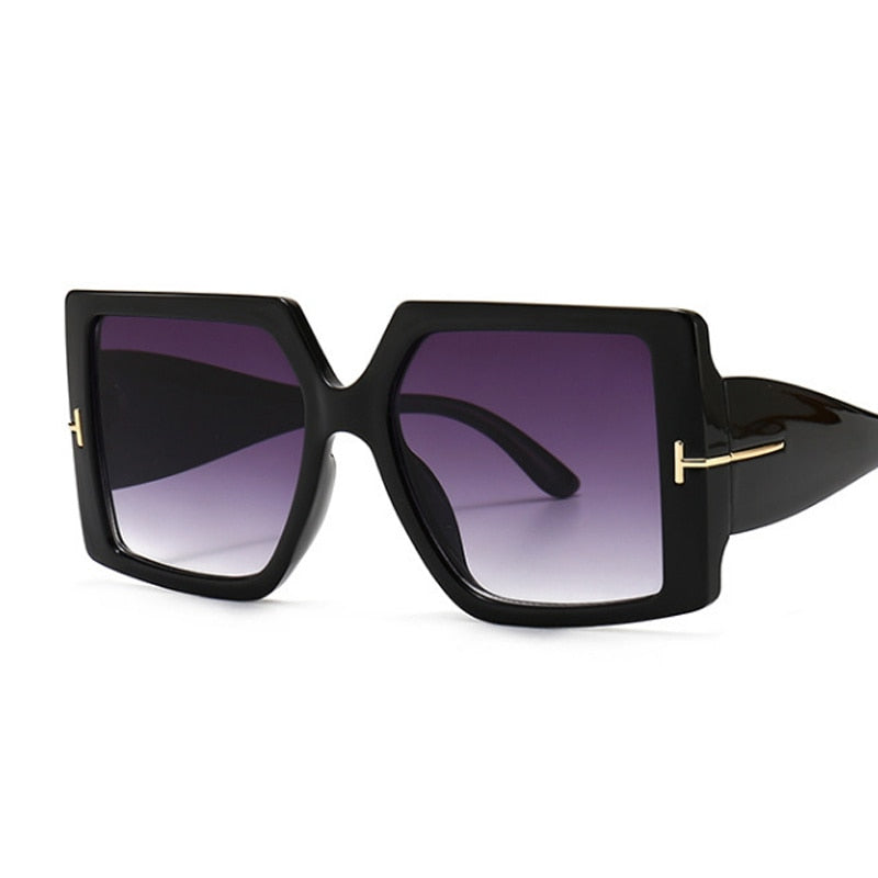 BlackPluss - Square Sunglasses Woman Black Oversized Sun Glasses.