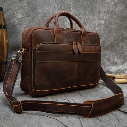 BlackPluss - Briefcase Genuine Leather Laptop Bag 15.6" PC