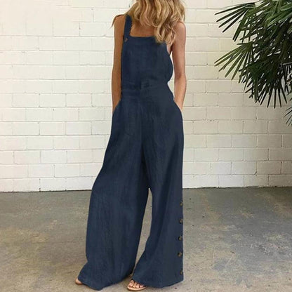 BlackPluss -  Jumpsuit Summer Sleeveless Solid Color Wide Leg Pockets.