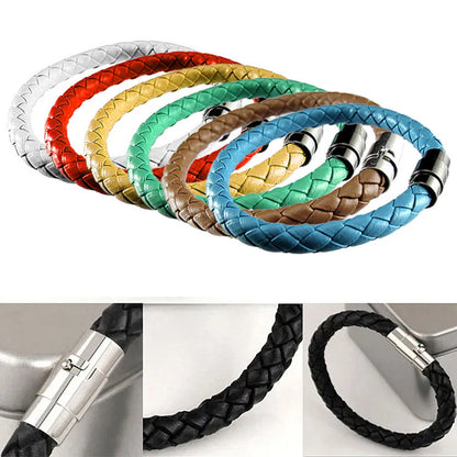 BlackPluss - Simple Design Men's Leather Bracelet Multicolor Stainless Steel.