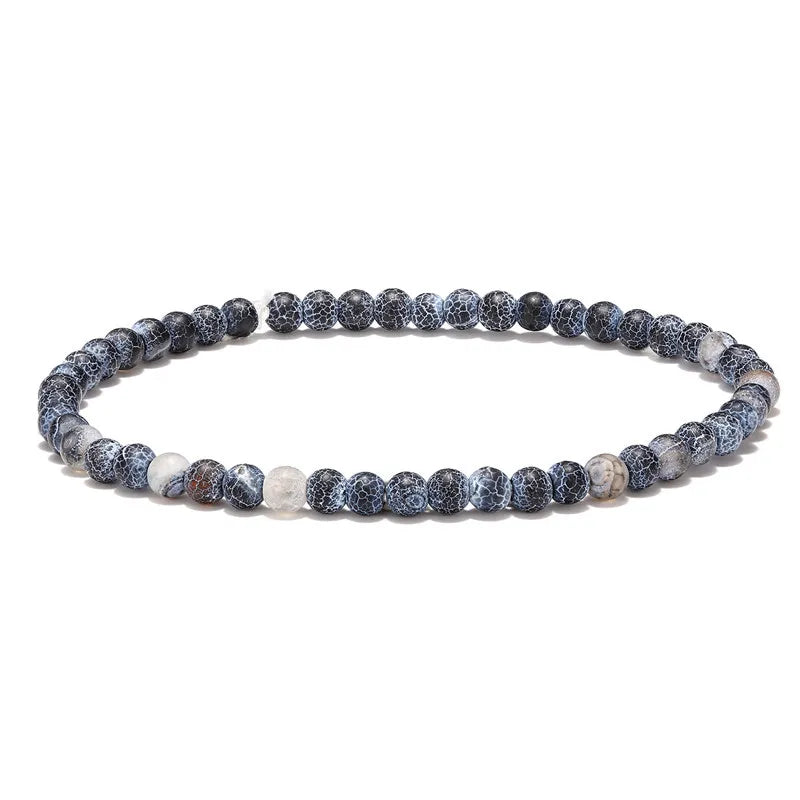 BlackPluss - Chain Blue Natural Stone Weathered Beaded For Men 3Pcs/ Set Silver.