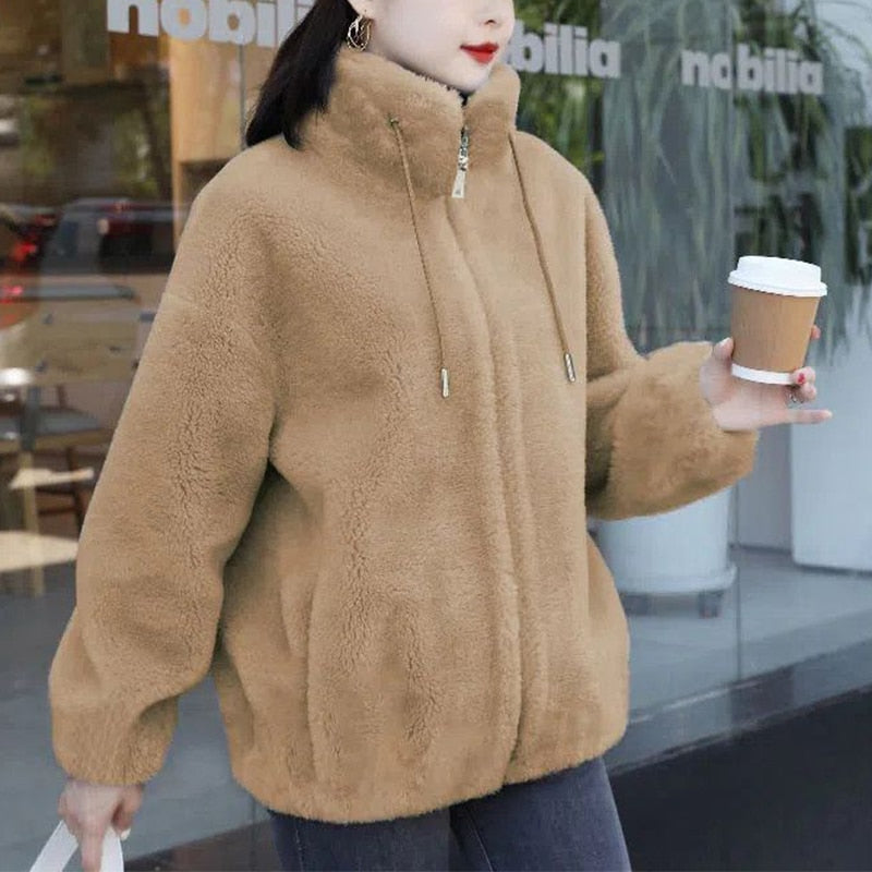 BlackPluss - Warm Faux Fur Coat Ladies Casual Fashion All-match Outwear Women Cardigan Jacket