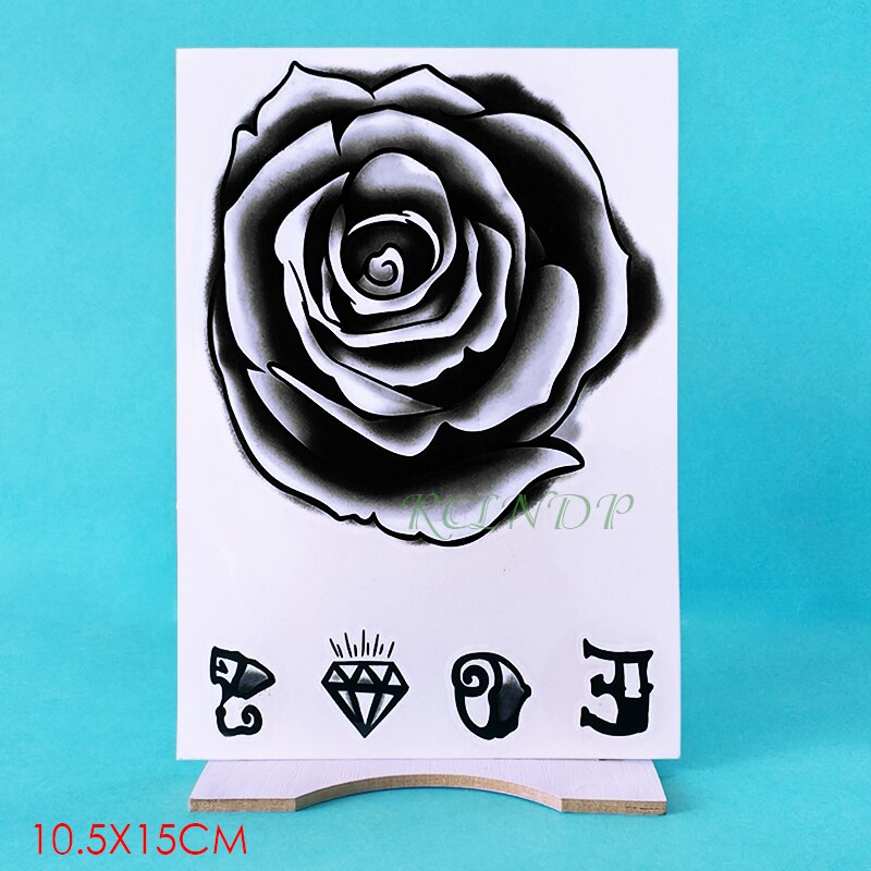 BlackPluss - Waterproof Temporary Tattoo Femme Sticker Flower Rose letter.